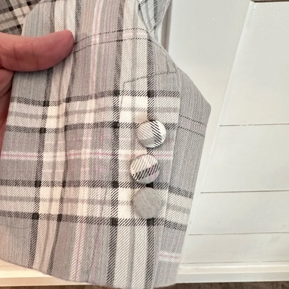 NWT AFRM S Lila grey plaid cotton preppy effortless wardrobe staple denim blazer - Picture 8 of 16